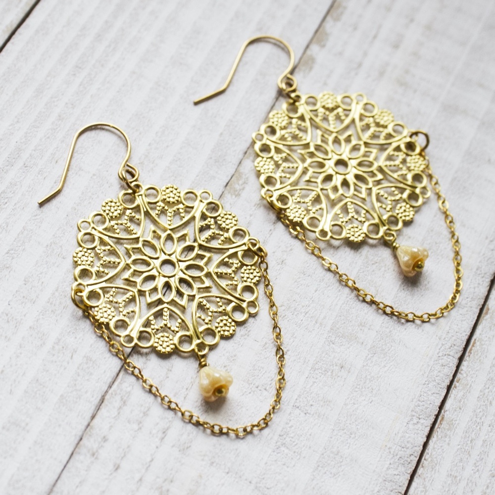 Gold Filigree Beaded Earrings